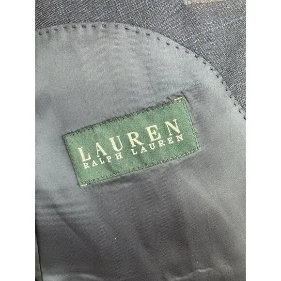 Lauren Ralph Lauren 100% Wool‎ Blazer Mens 46R Windowpane Blue Two Button Jacket